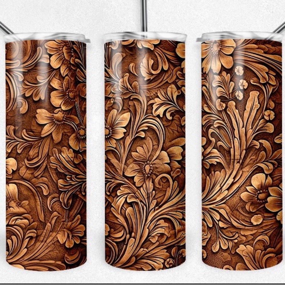New 20oz leather look flower tumbler